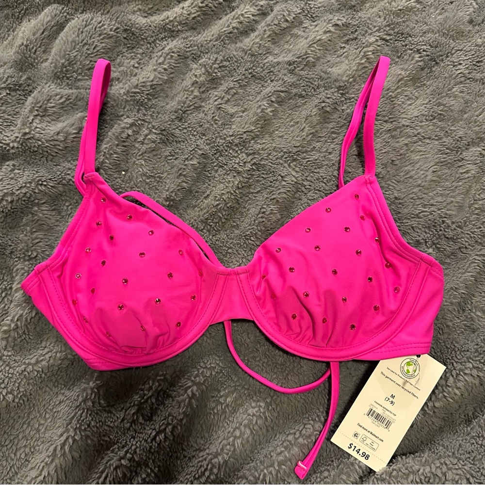 No Boundaries pink rhinestone bikini top